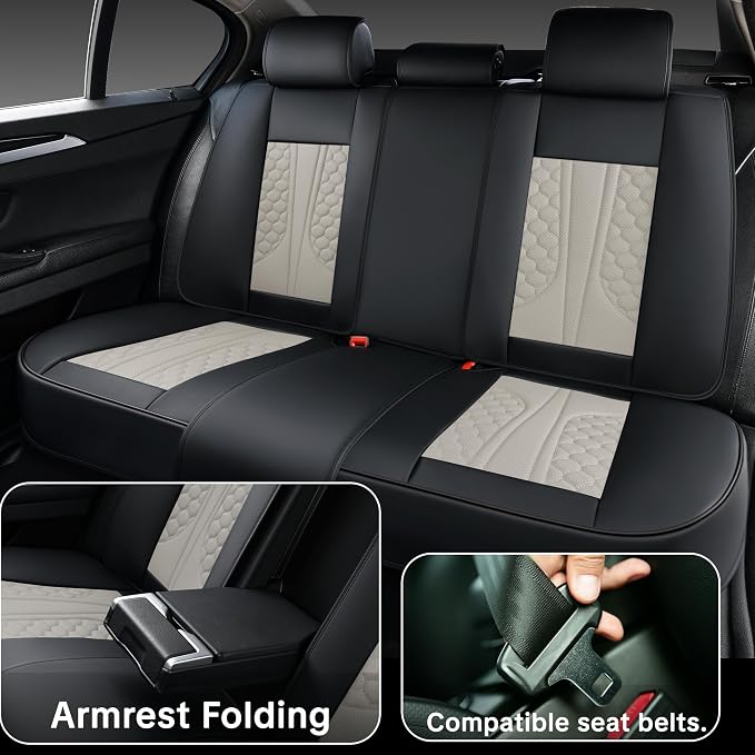 Black and Grey PU Leather Car Seat Covers | Luxury Waterproof Car Seat Covers with Lumbar Support, Non-Slip Base, Airbag Compatibility, Easy Installation and Cleaning - Image 7