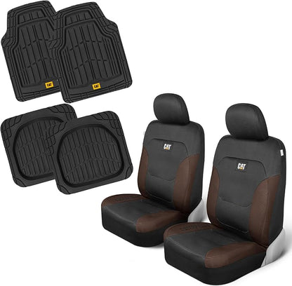 CAT Front Seat Covers for Cars (2-Pack) & 4-Piece Trim to Fit, Heavy Duty Protection, All Weather Floor Mats – Universal Fit, Waterproof Mats, Easy Install, for Trucks, SUVs, Vans, & Car Accessories by Unknown