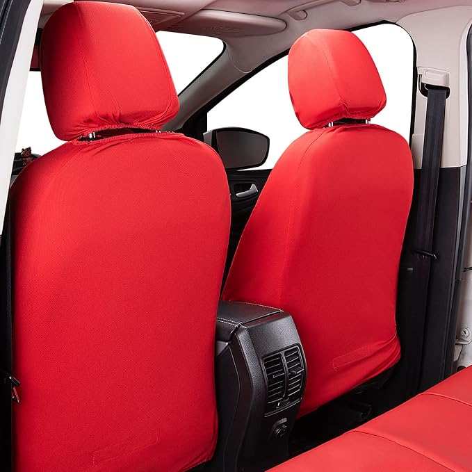 Flying Banner car seat Covers Protects Water Proof Faux Leather Carbon Fiber Fronts Rear Bench Covers (Red Red, Full Set - 8PCS) - Image 3