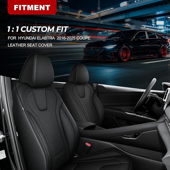 TTX LIGHTING Custom Fit Front Seat Covers for Hyundai Elantra 2016-2025 | Original Seat Pattern Faux Leather Waterproof Car Seat Protectors Airbag Compatible 2-Piece Set - Image 2