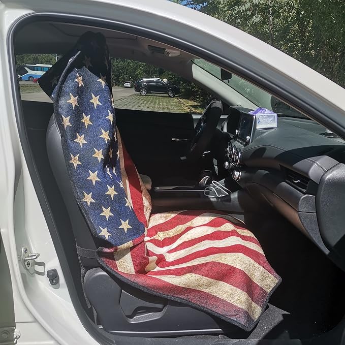 Car Seat Cover Protector Front Seats,for Gym Workout,Running,Swimming,Beach and Hiking,Waterproof Sweat Towel Bucket Seat Covers for Cars SUV Trucks (American Flag, 1Pcs) - Image 6