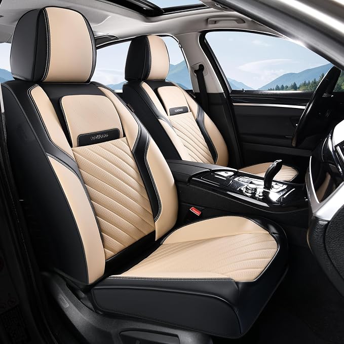 Coverado Car Seat Covers Full Set 5 Pieces, Luxury Nappa Leather Seat Covers Universal Fit Waterproof Non-Slip Breathable Front & Back Automotive Seat Protectors for Cars, SUVs, Trucks - Image 2