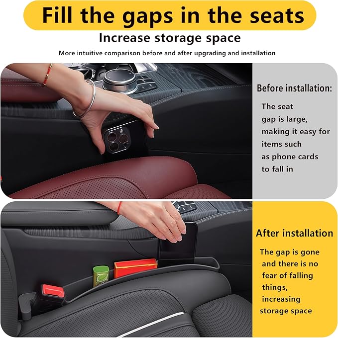 2PCS Universal Car Seat Gap Filler, Durable & Easy Install, No-Drop Seat Side Gap Seam Filler Organizer to Fill the Gap Space Between the Console and Seats, with Phone Holder for Car, SUV, Truck - Image 6