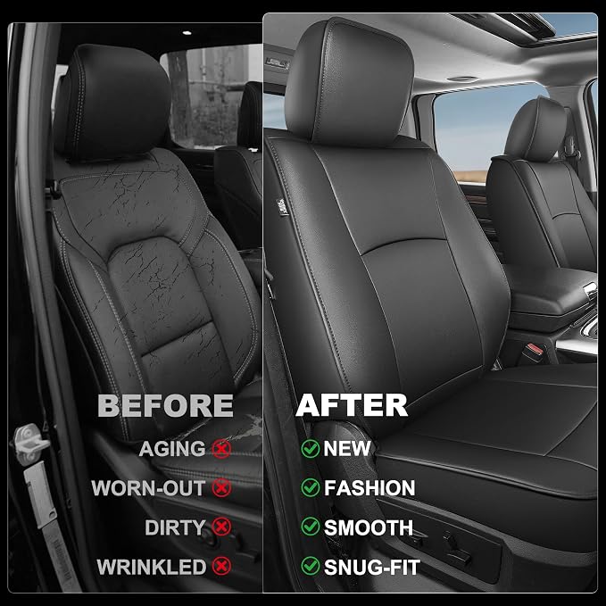 TTX LIGHTING Custom Fit Front Seat Covers for Ram 1500/2500/3500 2012-2026 | Original Seat Pattern Waterproof Faux Leather Truck Seat Covers for Crew Cab/Quad Cab Flat Bench - Image 4