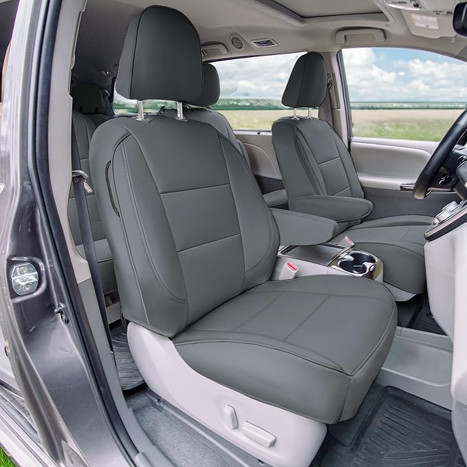 FH Group Custom Fit Car Seat Covers Specifically Made for 2011-2020 Toyota Sienna 7 Passenger, Car Seat Cover Full Set, Automotive Seat Covers in Solid Gray Faux Leather, Waterproof and Washable - Image 2