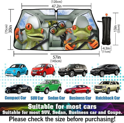 Socira Funny Frog Car Windshield Sun Shade Umbrella Style Sunshade Fun | Automotive Foldable Frog Driver Front Car Accessories Interior Decor to Keep Vehicle Cool for Most Vehicles 57'' X 30'' - Image 3