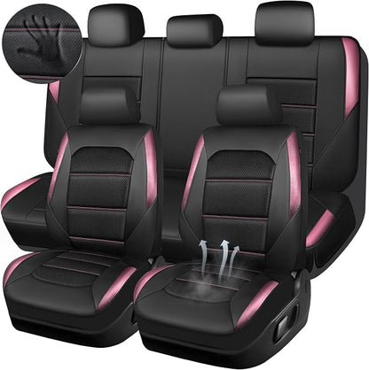 CAR PASS Memory 3D Foam Car Seat Covers Full Set, Breathable Mesh Thick Seat Covers for Car, Pink Metal Film Leather Seat Covers, Universal Automotive Comfort for SUVs Trucks, Black Pink by CARPASS