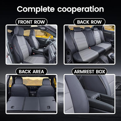 HKZ Custom Fit Civic Seat Covers for Honda Civic Sedan 2016 2017 2018 2019 2020 2021 LX (Not for LX-P)- 5-Seats Leather Full Set,Black+Grey - Image 8