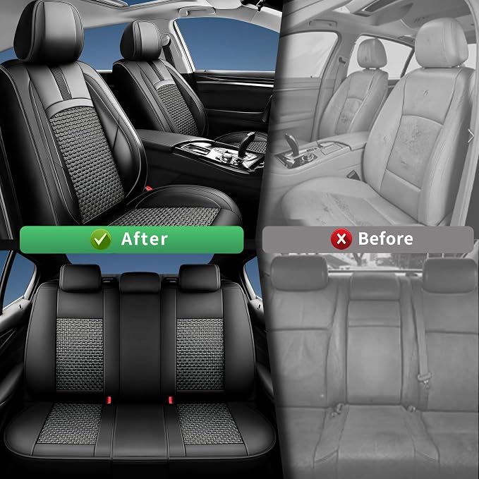 Fit Murano Car Seat Covers for Nissan Murano 2011-2024 2025 2026-Upgraded Premium Breathable Cooling Ice Silk Leather Seat Covers,All-Weather Breathable Seat Cushion Protector,Full Set,Black - Image 4
