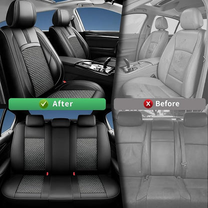 Fit Titan Car Seat Covers for Nissan Titan 2009-2024 2025 2026-Upgraded Premium Breathable Cooling Ice Silk Leather Seat Covers,All-Weather Breathable Seat Cushion Protector,Full Set,Black - Image 4