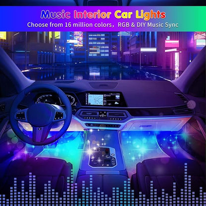 RGB 72 LED Interior Car Strip Lights with Smart APP Control, 2 Lines Design | Music Sync Under Dash Footwell Neon Internal Lighting,12V LED Strip Lights for Cars, Trucks, SUVs with Car Charger(1 Set) - Image 3
