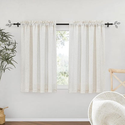 RYB HOME Short Semi Sheer Curtains for Small Window 45 inches Long | Light Filtering Privacy, Boho Country Rustic, Kitchen Cafe Bathroom RV Camper, Rod Pocket, W34 x L45, Linen, 2 Panels by RYBHOME