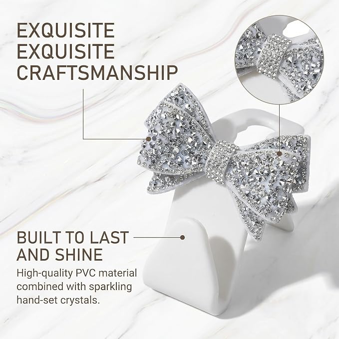 2 PCS Bling Car Seat Headrest Hooks, Crystal Rhinestone Bow Car Purse Hooks, Vehicle Seat Back Storage Hook for Handbag Purse Coat Grocery, Universal for SUV Truck Sedan (White) - Image 3