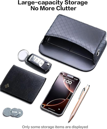 Self-Adhesive Car Seat Side Pocket Organizer with Cable Port - Black PU Leather Storage Pouch for Phone & Keys, Fits Gaps, Console & Door （Glossy Black） - Image 2
