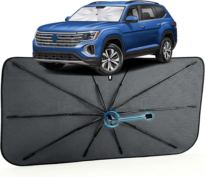 Car Windshield Sun Shade Umbrella for Volkswagen Atlas 2018-2026, 1:1 Fit | [Reflective Coated Fabric] Car Shades Sun Visor Keep Car Cool and Protects Interior, Sunshade Umbrella for Front Window by MakeLifeBetter