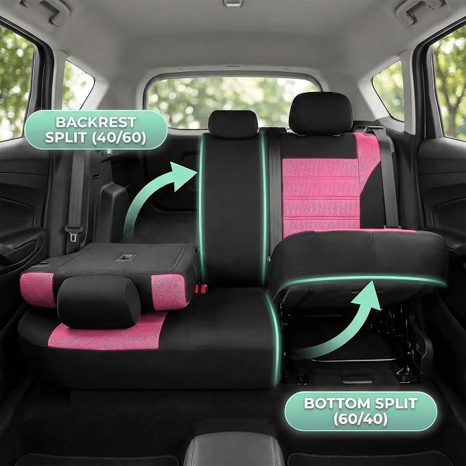 FH Group Automotive Car Seat Covers Full Set Premium 3D Air Mesh Front Seat Covers, Airbag Compatible & Split Bench Cover Universal Fit Interior Accessories for Cars Trucks and SUVs - Pink - Image 3