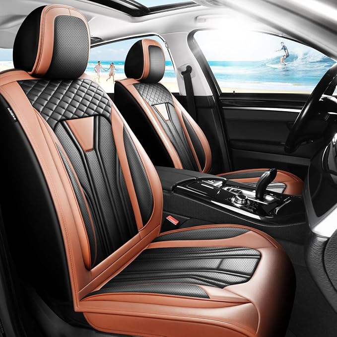 Fit Corolla Premium Leather Car Seat Covers for Toyota Corolla 2000-2025 2026 - Waterproof，Breathable，All-Weather Seat Cushion Protecto & Airbag Compatible, Full Set Brown&Black by Unknown