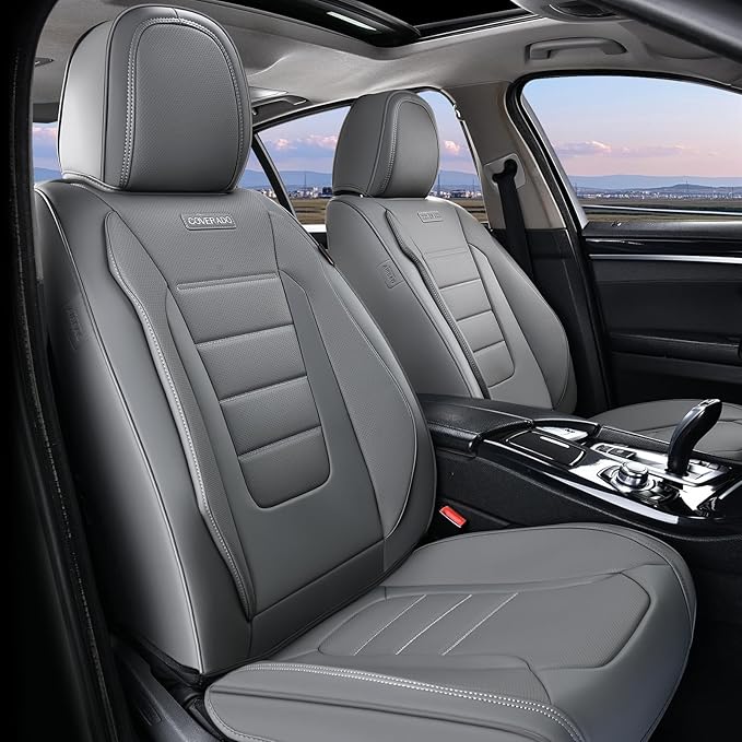 Coverado Car Seat Covers Full Set, Seat Covers for Cars, Gray Car Seat Cover, Waterproof Car Seat Protector, Nappa Car Seat Cushion, 5 Pieces Car Seat Covers Front Seats and Back Fit for Most Cars - Image 2