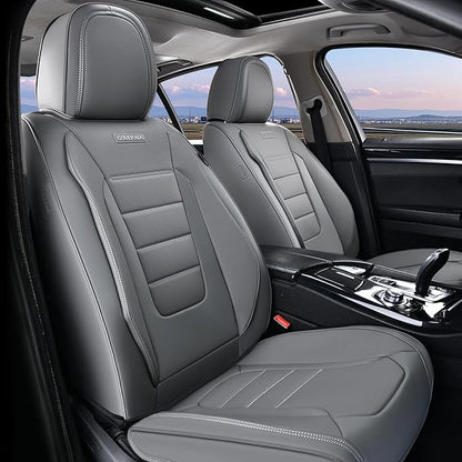 Coverado Car Seat Covers Full Set, Seat Covers for Cars, Gray Car Seat Cover, Waterproof Car Seat Protector, Nappa Car Seat Cushion, 5 Pieces Car Seat Covers Front Seats and Back Fit for Most Cars - Image 2