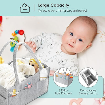 HIPHOP PANDA 2-Pack Diaper Caddy Organizer - Nursery Storage Bin & Car Organizer for Diapers, Wipes, and Baby Essentials - Dual-Color Solid Set (Grey/Green), Regular Size - Image 3