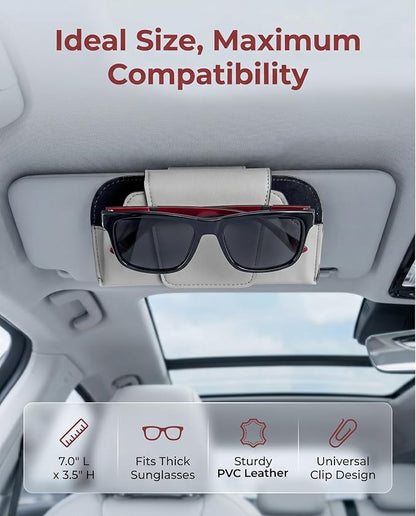 Car Visor Sunglass Holder, Magnetic Leather Glasses Case Clip, Gray | 1-hand access stops lens scratches clip installs fast 7x3.5" won't block view Fits all car visors & most eyewear - Image 4