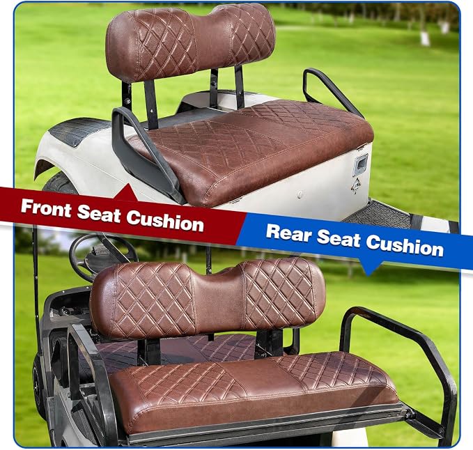NOKINS Golf Cart Seat Covers 4 Piece Fits EZGO TXT 1994-2013/RXV 2008 up | Front and Rear Seat Vinyl Covers, Golf Cart Accessories, No Staples(Brown Brown 8438) - Image 4