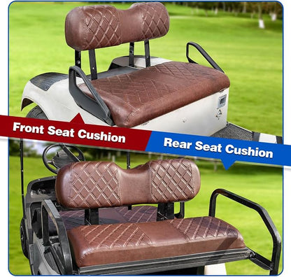 NOKINS Golf Cart Seat Covers 4 Piece Fits EZGO TXT 1994-2013/RXV 2008 up | Front and Rear Seat Vinyl Covers, Golf Cart Accessories, No Staples(Brown Brown 8438) - Image 4