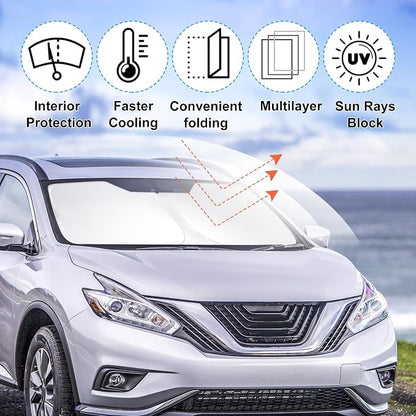 Windshield Sun Shade Sunshade for 2015-2024 Ni-ssan Murano | Full covered for windshield, Foldable & Durable, Block UV Rays, Reduce Heat, Easy to install, Keeps Car Cooler - Image 2