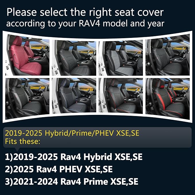 Lolcar Rav4 Seat Covers Custom Fit for Toyota Rav4 2021-2024 Prime SE,XSE & 2019-2025 Hybrid/PHEV SE,XSE, Leather Truck Seat Cover Full Set for SUV,Faux Leather(Black/Gray) - Image 2