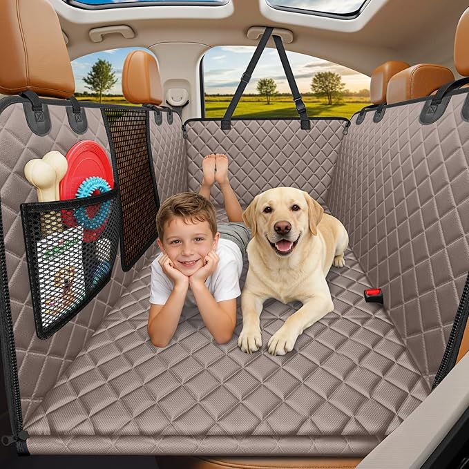 URPOWER XL Hard Bottom Dog Seat Cover for Full-Size Crew Cab Trucks | 400 lbs Support, 45% More Space, Waterproof, Mesh Window, Scratch Resistant, Non-Slip, Easy Care, Dog Seat Belt Included by URPOWER