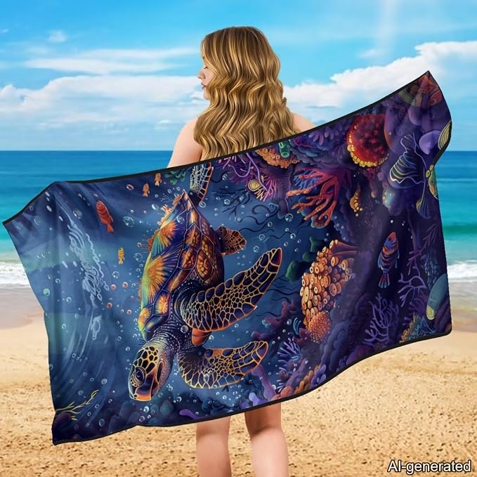 Sea Turtle Print Car Seat Covers for Front Seats Sweat Absorption Athletic Towels for Car Seats with Storage Bag(Hot Yoga, Gym, Sports Accessories) - Image 3
