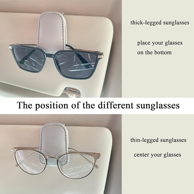 KIWEN Sunglasses Holders for Car Visor, Magnetic Leather Glasses Eyeglass Clip for Car, Ticket Card Clip Sunglasses Mount, Car Visor Accessories Gadgets (1, Grey) - Image 4