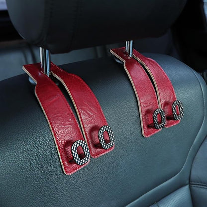 Car Headrest Hooks Universal Car Purse Hook Premium Leather and Alloy Twin Hook Car Seat Back Storage Hanger Hook for Purse Bags Cloth Drink Durable Holder Car Accessories (BH09-Red-Black) by GELVTIC