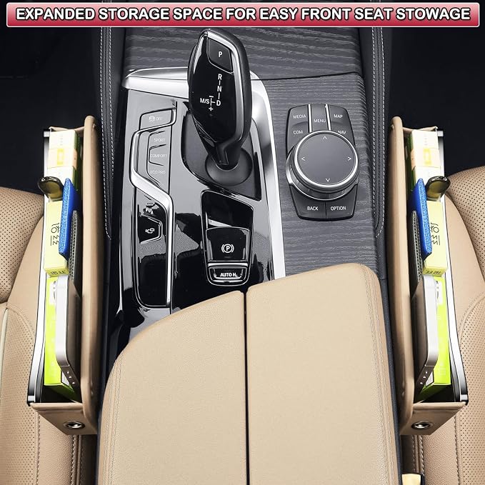HOLDCY Car Seat Gap Filler Organizer - Leather Console Side Pocket Seat Storage - Stylish and Practical Car Accessories for Cars,SUV,Truck (Beige - 2 Pack) - Image 7