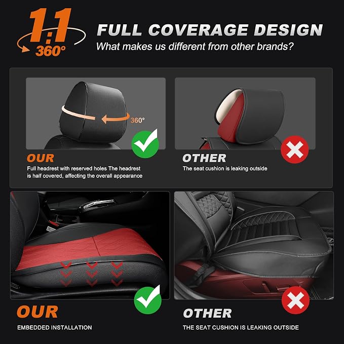 Custom Fit Seat Covers for Honda CRV: 2023 2024 2025 2026 | Front&Rear Full Set Faux Leather Car Seat Cover Waterproof Airbag Compatible(5 Seats,Black&Red) - Image 4