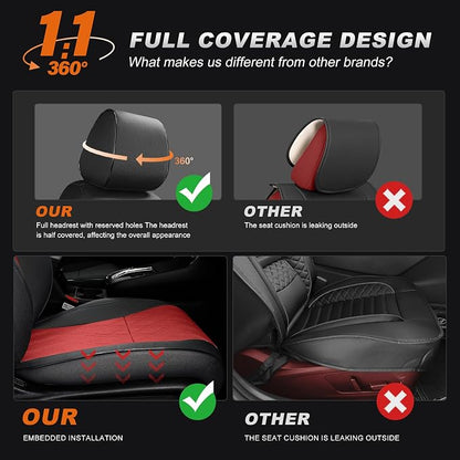 Custom Fit Seat Covers for Honda CRV: 2023 2024 2025 2026 | Front&Rear Full Set Faux Leather Car Seat Cover Waterproof Airbag Compatible(5 Seats,Black&Red) - Image 4