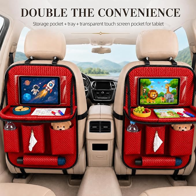 Backseat Car Organizer 1 Pack, Car Back Seat Organizers with Tray,Multifunctional Car Seat Back Organizer with Foldable Tablet Holder (Red, 1 PC) - Image 5