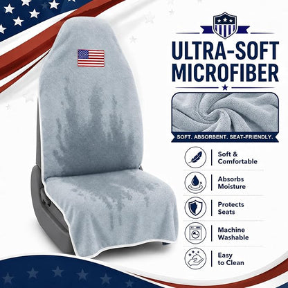 Car Seat Towel Cover, Sweat-Proof & Absorbent Microfiber Seat Protector for Gym, Workout & Beach, Universal Fit for Most Cars, SUVs & Trucks, 59"x29", Silver Gray Flag (1 Pc) - Image 7