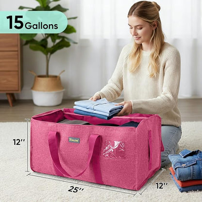 BALEINE Extra Large Storage Tote with Zippers & Carrying Handles, Heavy-Duty Oxford Fabric Moving Bags for Laundry, Space Saving, Storage, Berry Red - Image 6