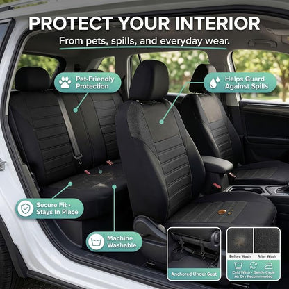 FH Group Automotive Car Seat Covers Full Set Premium 3D Air Mesh Front Seat Covers, Airbag Compatible & Split Bench Cover Universal Fit Interior Accessories for Cars Trucks and SUVs - Black - Image 6