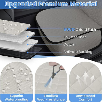 ELONGRIVER Dog Car Seat Covers, Waterproof Front Seat Cover | Scratch-Proof, Nonslip Pet Passenger Seat Cover Protector, Universal Fit for Cars Trucks SUVs, Large Size 1 Pack, Beige - Image 3