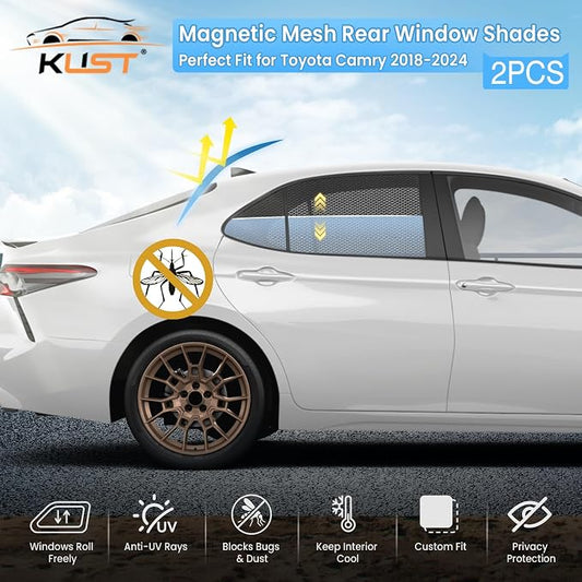 KUST Car Window Shades for 2018-2024 Toyota Camry Accessories, Breathable Mesh Magnetic Window Covers, Rear Back Side Window Sun Shades UV Block Privacy Protection for Baby Camping Napping 2PCS - Image 2