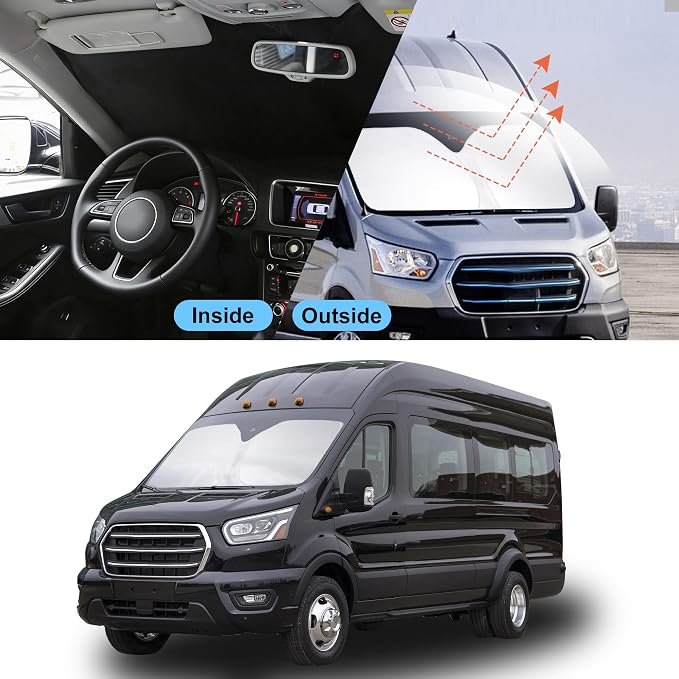 Front Windshield Sun Shade Foldable Car Front Window Sun Shade Windshield Shade Custom Fit for 2022-2026 Ford E-Transit Block UV Rays Car Accessories Heat Keep Cooler - Image 5