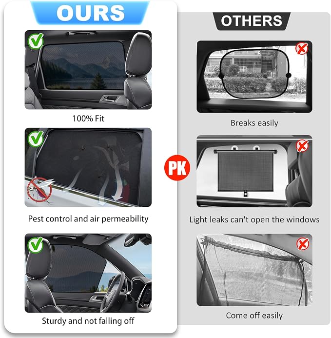 XCBYT 2023-2024 Honda C-RV Window Shades, 4-Pack Privacy Cooling Mesh | Blocks heat for camping & baby sleeping. Front shades are partial for rearview mirror. Wait 24h for clips to set - Image 6