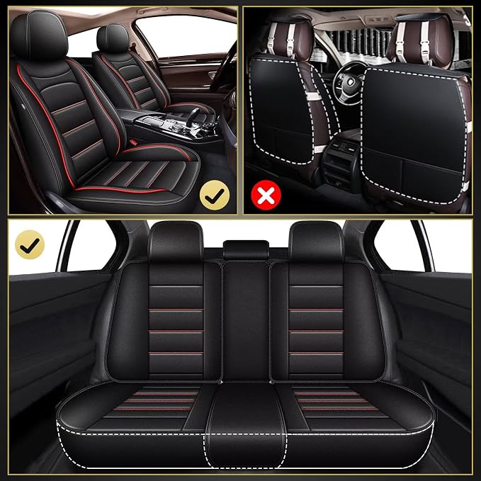 IKABEVEM Car Seat Covers for Ford Flex 2011-2019 Full Set(5 Seats) | Luxury Fuax Leather, Waterproof, Airbag Compatible, Easy to Install, Scratch‑Resistant Seat Protection, Redline - Image 6