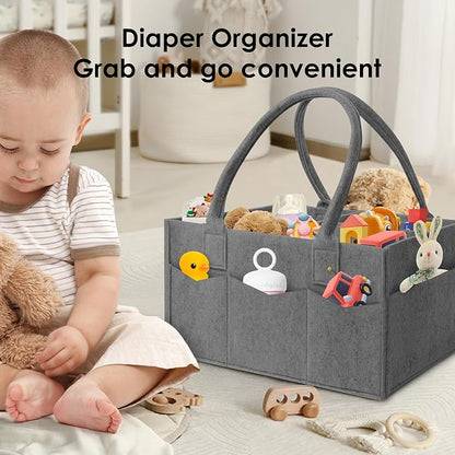HIPHOP PANDA 2-Pack Diaper Caddy Organizer - Nursery Storage Bin & Car Organizer for Diapers, Wipes, and Baby Essentials - Dual-Color Solid Set (Dark Grey/Grey), Large Size - Image 5