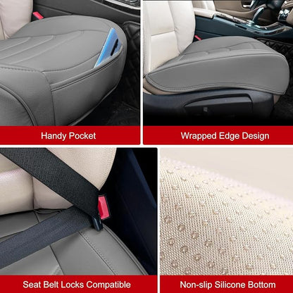 BOPUOVRE Car Seat Cover for Luxury & Comfort PU Leather | Anti Slip Full Wrap Protection Storage Pocket Bottom Cushion Universal Fit 95% Vehicles Gray 1 Piece - Image 4