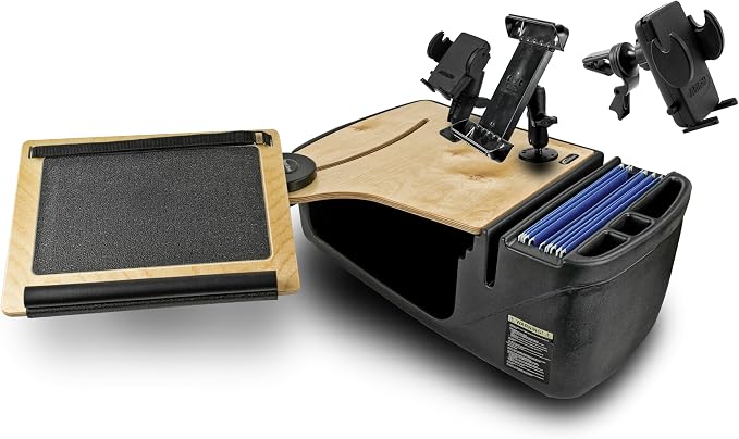 AutoExec Reach Desk Front Seat Car Desk and Portable Workstation with Phone Mount, Tablet Mount and Phone Vent Clip, Natural by AutoExec
