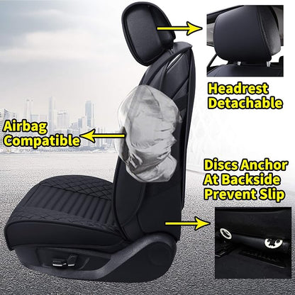 Front Seat Covers Universal Fit Honda Toyota Ford, Black-Red | Waterproof Leather Drive Protector Compatible with Accord Civic Kia Soul Optima Forte Nissan Altima Highlander Lexus Acura - Image 3