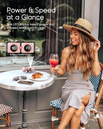 Portable Clip-On Mini Fan, Personal Handheld Fan for Stroller w/ LED Screen | Hands-Free, 360°Rotatable Clip, Turbo 13500RPM,4 Wind,USB Rechargeable, Travel Lash Beach Concert Ideal, Gifts for Women Girl - Image 7
